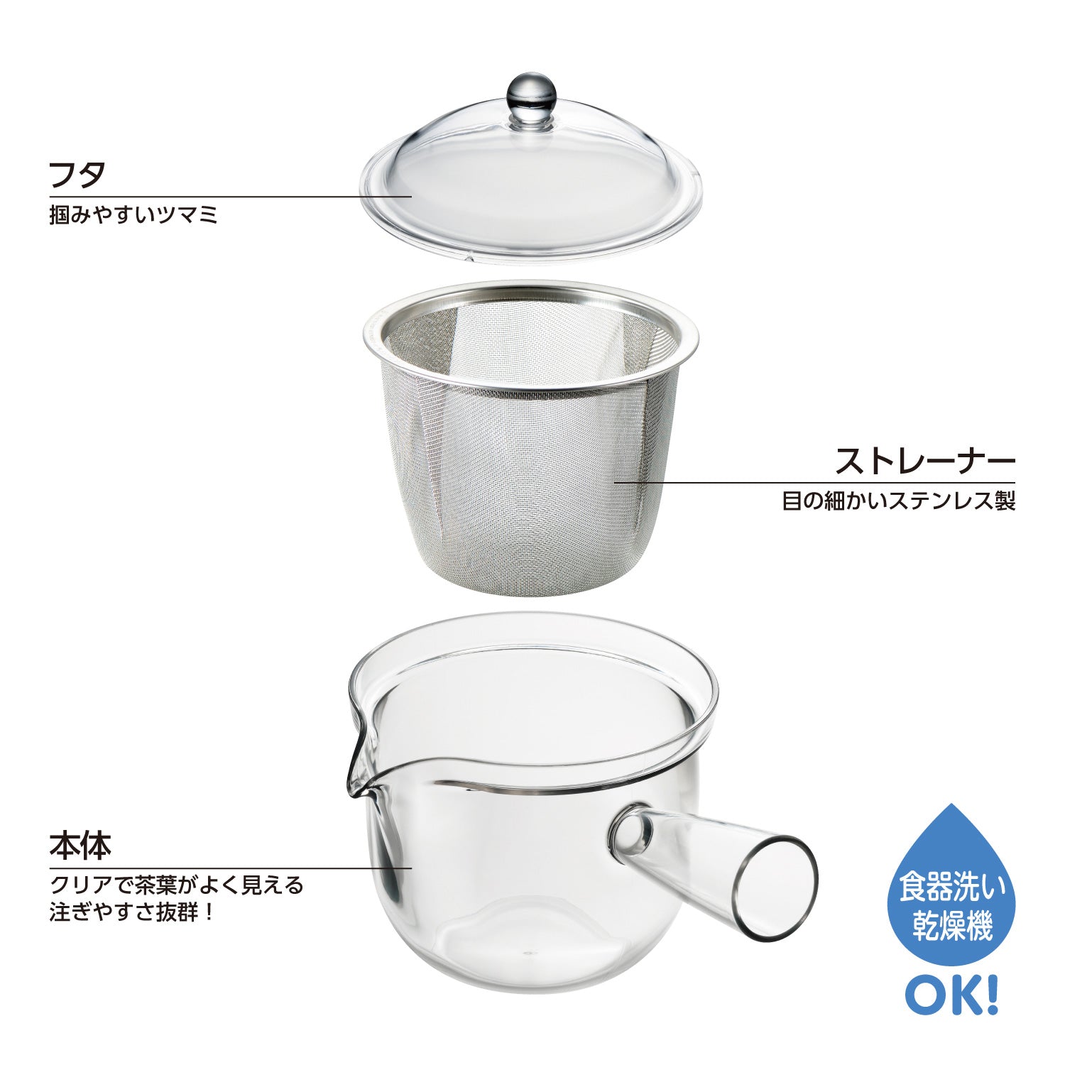 AKEBONO Clear Teapot with Stainless Steel Strainer - Polly Indonesia